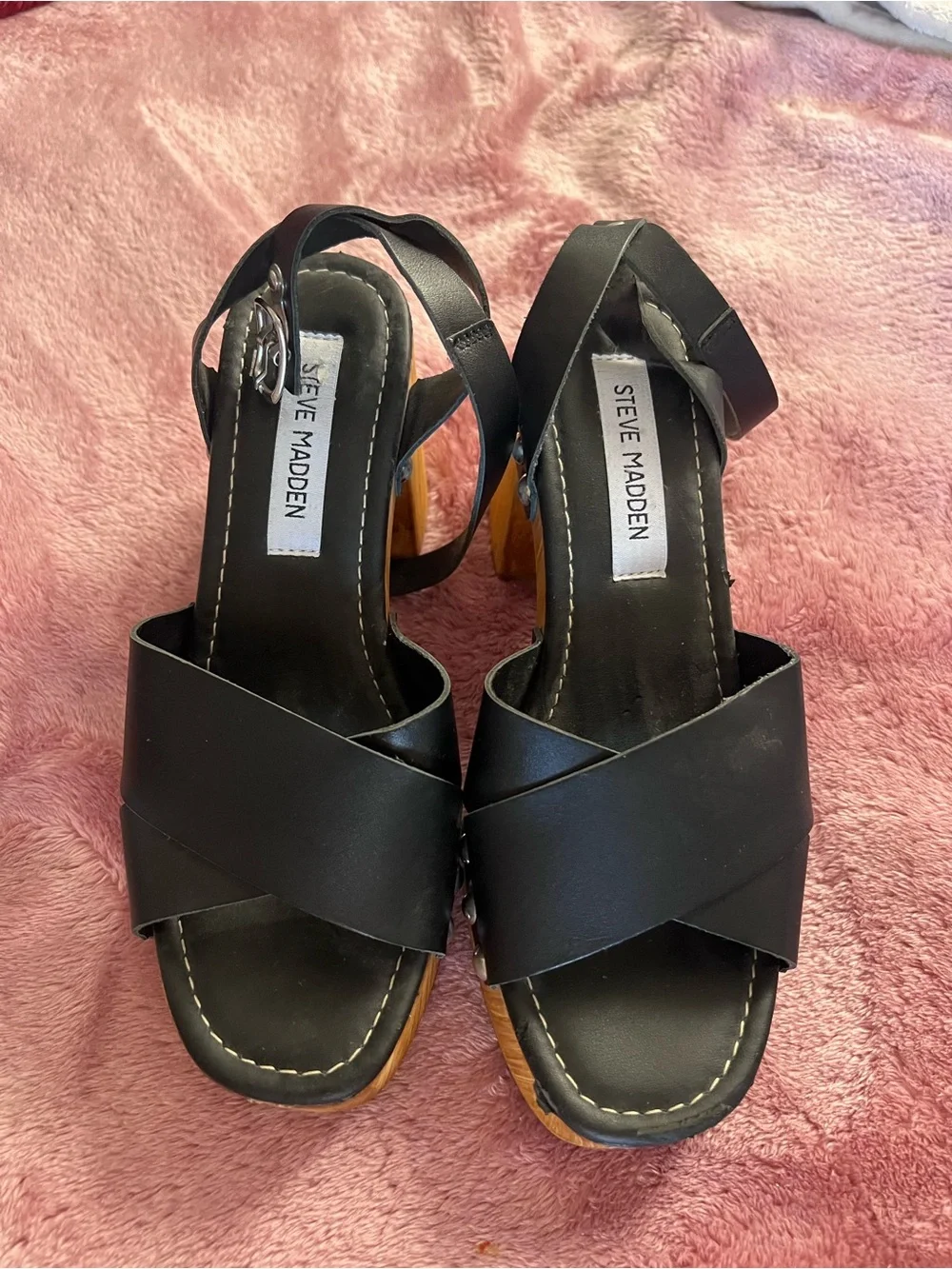 Steve Madden Black Crisscross Wedge Sandals with Ankle Strap